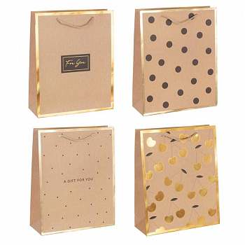 Пакет подарочный М (бумага 210г/м2, блок микс 12шт), L26 W10 H32 см, 4в.