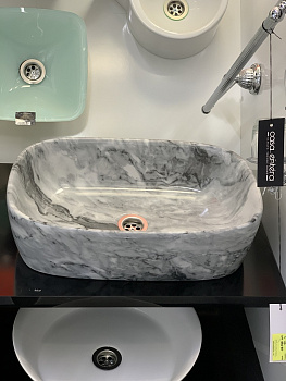 Раковина накладная GLOBO GENESIS LA PIETRE GE044AG мрамор серый 550x370х150 Arabescato Grigio
