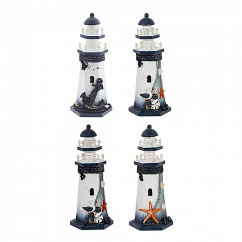 Фигурка декоративная "Маяк" (подсветка 3xLR44) , L11,, L11,5 W10 H26,5 см, 4в.