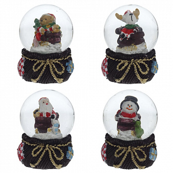Фигурка декор в стекл шаре "Дед Мороз/Мишка/Олень", D 4.5 см, L4,5 W5 H6 см, 4в.