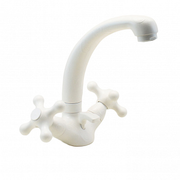 Смеситель для раковины с донным клапаном DANIEL REVIVAL DECORA SPIRAL SENCE V5118YC14 белый/декор