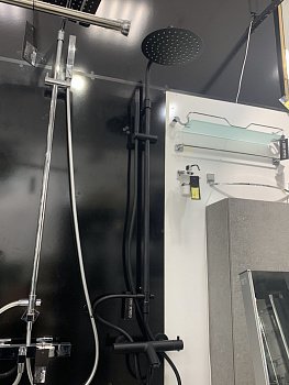 Колонна душевая смеситель термостат с изливом верхний и ручной душ BRUMA ELO 138 476 1NS чёрный d250
