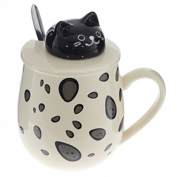 Кружка с крышкой и ложкой, 350 мл, L13 W9 H13 см