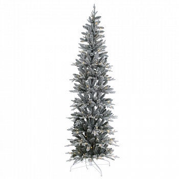 Ёлка искусств с подсвет (бел флок), L55 W55 H210 см, 300 LED, тепл бел+м/цв, 8 реж, от сети, провод