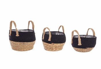 Корзина набор 3 шт BIZZOTTO ALETHA NERO-NATURAL 0411105 d200х120h; d230х170h; d280х210h