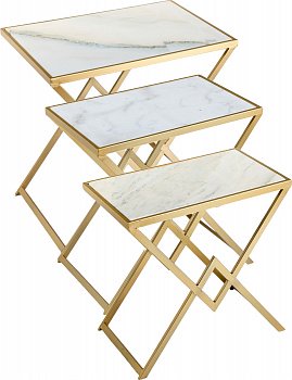 Столики приставные с белым мрамором, набор 3 предмета 58x38x59; 53x33x54; 48x28x49см Casaentera CE04