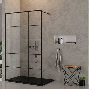 Ограждение для душа свободный вход walk-in NEW TRENDY NEW MODUS BLACK EXK-0105 черный 1200x2000