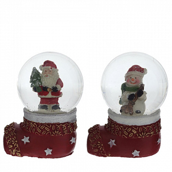 Фигурка декоративная "Дед Мороз/Снеговик" в стекл шаре, L5 W4,5 H7 см, 2в.