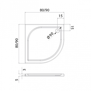 Поддон душевой четверть круга NEW TRENDY IDEO B-0315 R55 белый 900x900x60