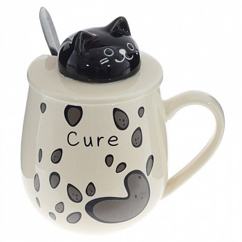 Кружка с крышкой и ложкой, 350 мл, L13 W9 H13 см