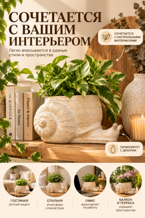 Улитка-кашпо в гармонии с интерьером