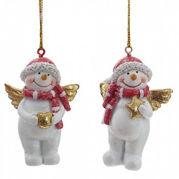 Фигурка декоративная подвесная "Снеговик", 2в., L4,5 W3,5 H6,5