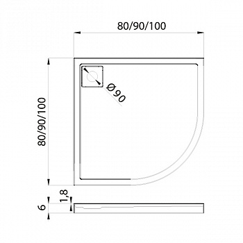 Поддон душевой четверть круга NEW TRENDY LIDO B-0312 R55 белый 900x900x60
