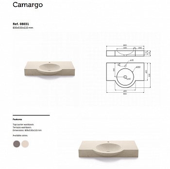Раковина накладная BATHCO CAMARGO 08031 бежевый 800x530x110