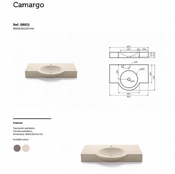 Раковина накладная BATHCO CAMARGO 08031 бежевый 800x530x110