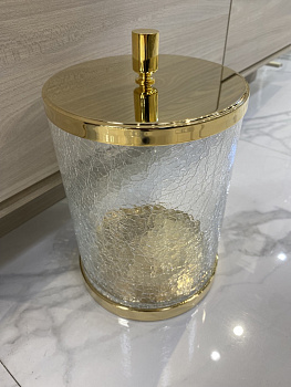 Бачок для мусора с крышкой WINDISCH ADDITION CRACKED CRYSTAL GLASS 891143O золото d190h290
