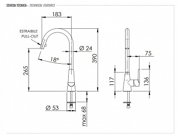 Смеситель для кухни с выдвижной лейкой REMER VANITY V84BG золото матовое