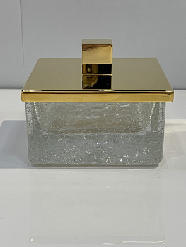 Баночка для ватных дисков с крышкой настольная WINDISCH ADDITION CRACKED CRYSTAL GLASS 88147O золото