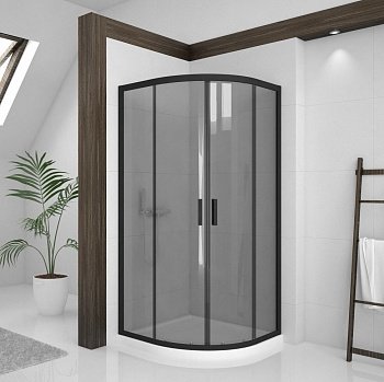 Ограждение душевое угловое с раздвижными дверями NEW TRENDY NEW VARIA BLACK K-0452 черный/графит