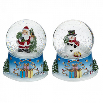 Фигурка декор в стекл шаре "Дед Мороз/Снеговик", D 7 см, L8,5 W8 H9 см, 2в.