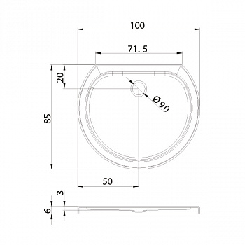 Поддон душевой полукруг NEW TRENDY RONDO ULTRA B-0342 белый 1000x850x60
